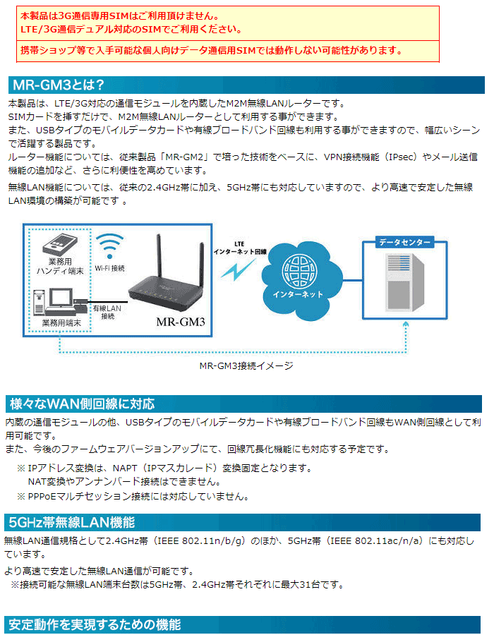 LTE/3G対応通信モジュール内蔵M2M無線LANルーター アンテナセット MR