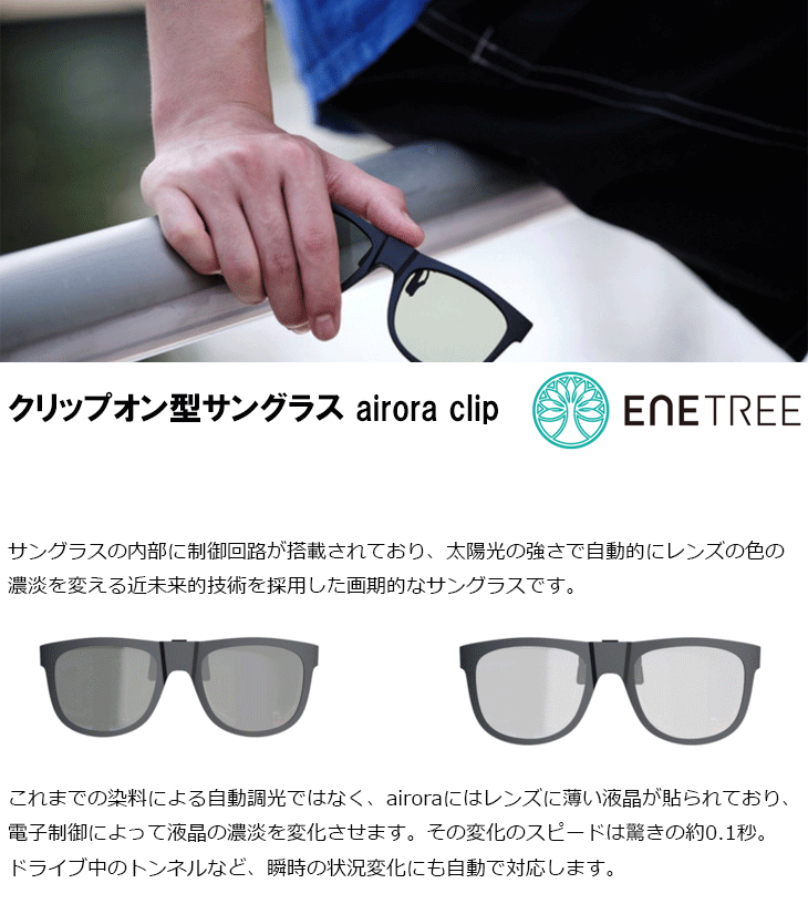 電子フレキシブル液晶調光フィルム搭載 クリップオン型 瞬間自動調光サングラス airora clip EASG02BK 【 ムラウチドットコム 】