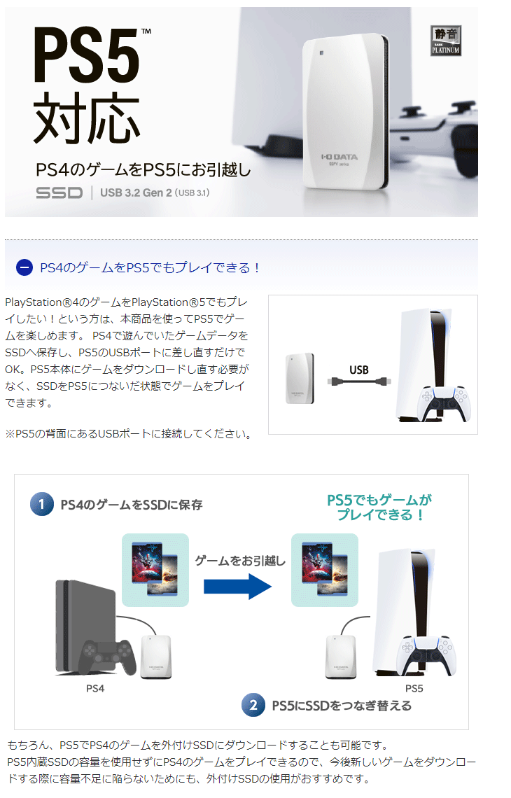 Web限定モデル PS5/PS4対応ポータブルSSD 480GB SSPV-USC480GE