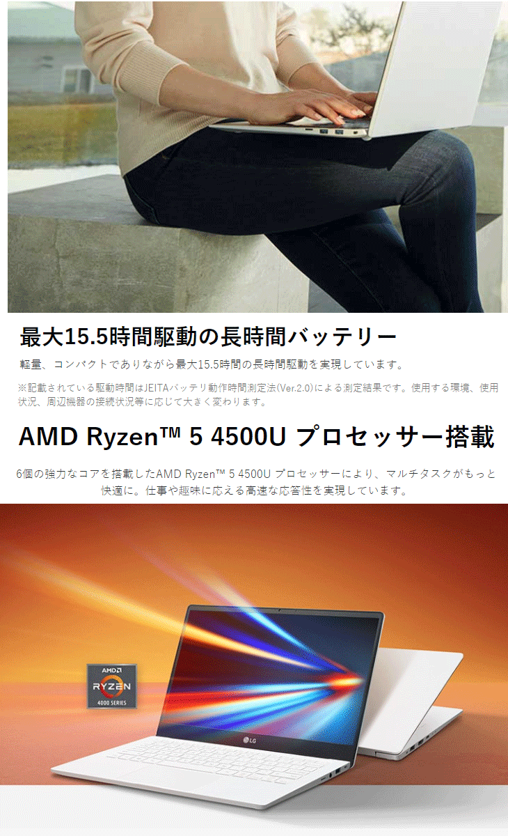 Office付き13.3型ノートPC LG Ultra PC （Ryzen 5 4500U/8GBメモリ