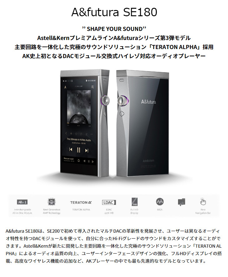 Astell&Kern A&futura SE180 SEM1 Moon Silver DACモジュール交換式