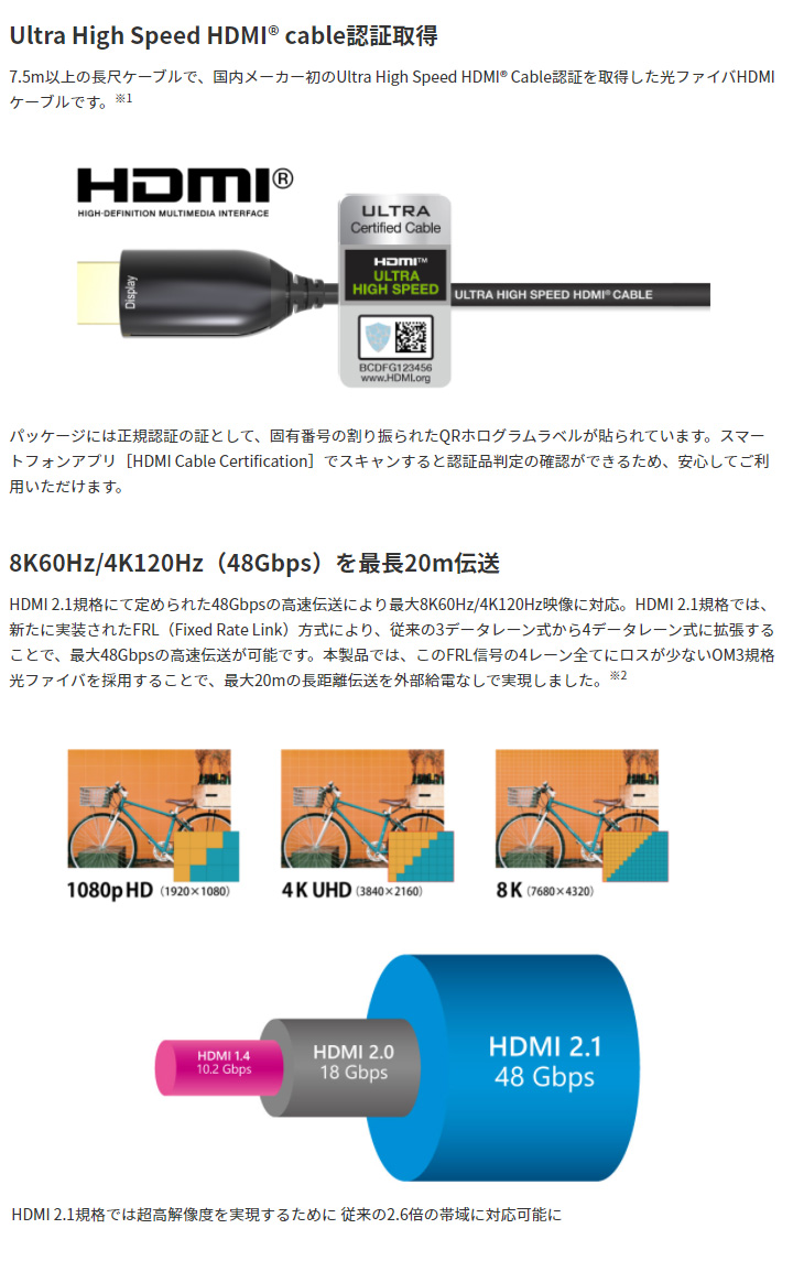 AHU-010M 10m ウルトラハイスピード光ファイバHDMIケーブル