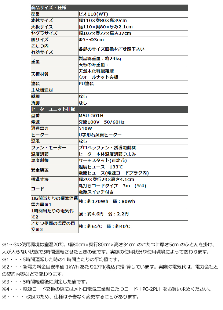 ビオ110(WT) こたつテーブル たまご型 ウォールナット突板天板 110×80cm 【 ムラウチドットコム 】