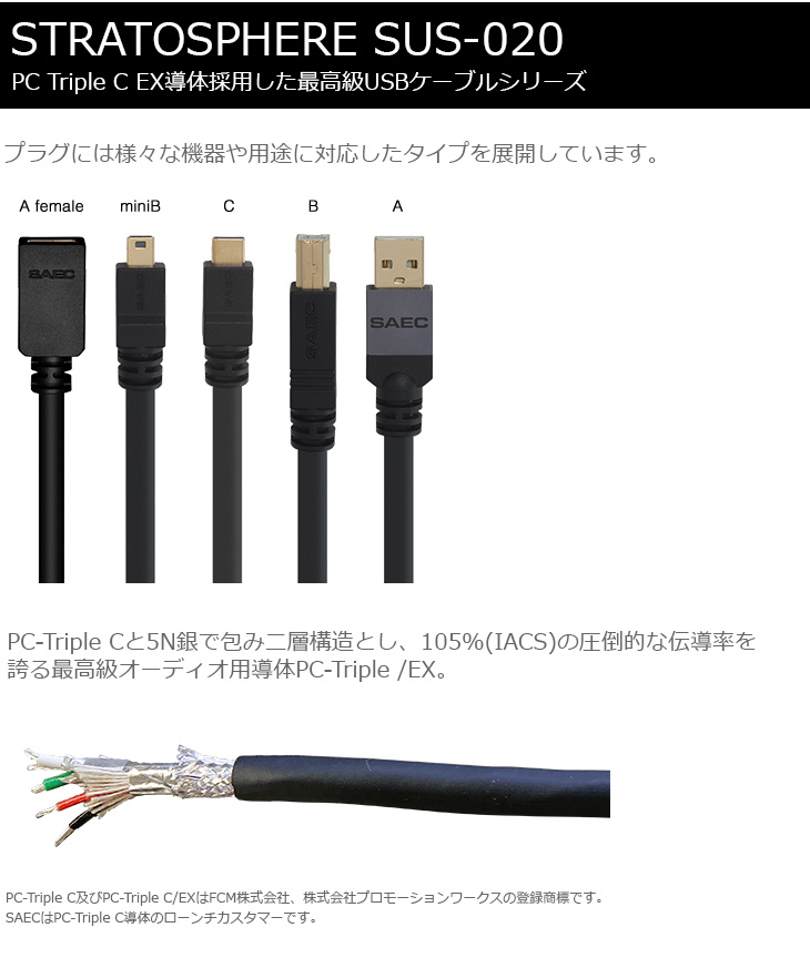 SAECSTRATOSPHERE SUS-020 USB A - USB Type C /0.7m-
