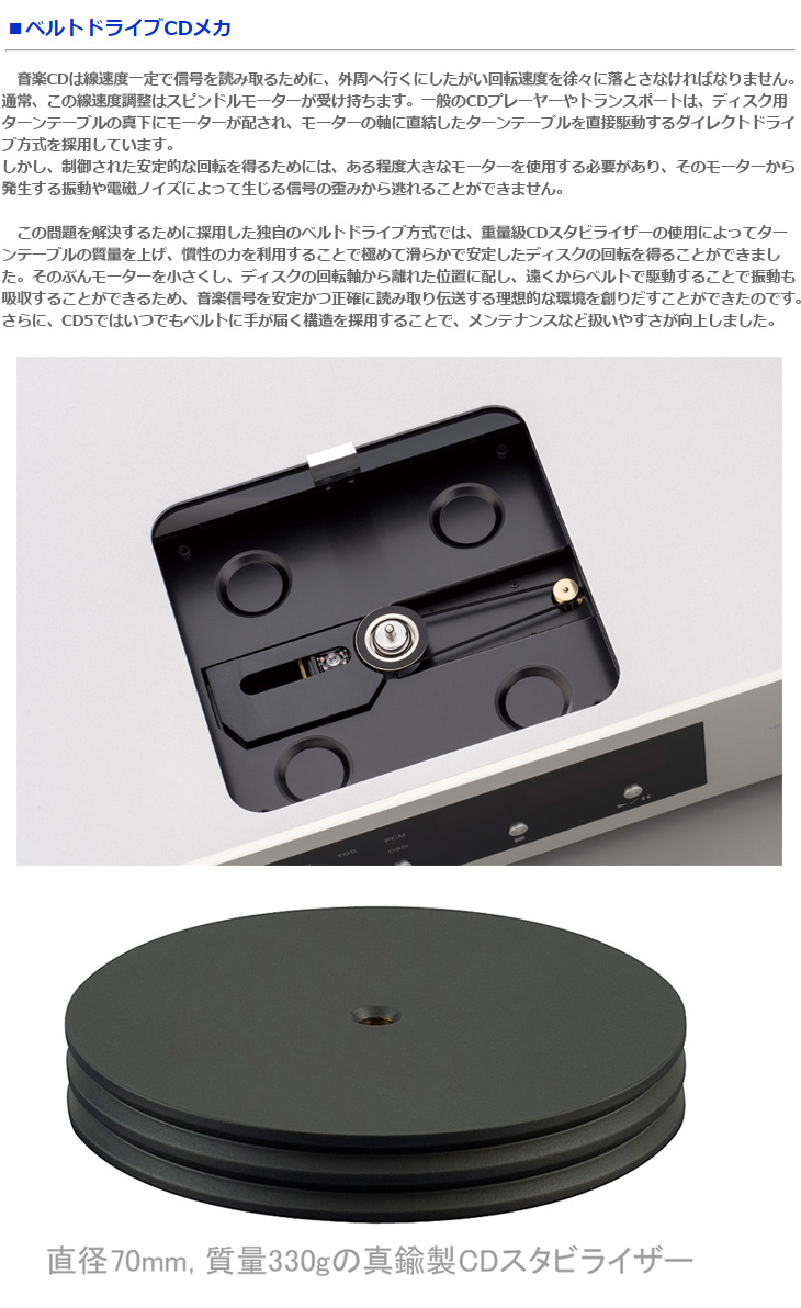 CD5（シルバー） ベルトドライブCDプレーヤー Belt Drive CD Player USB Sound System 【 ムラウチドットコム 】