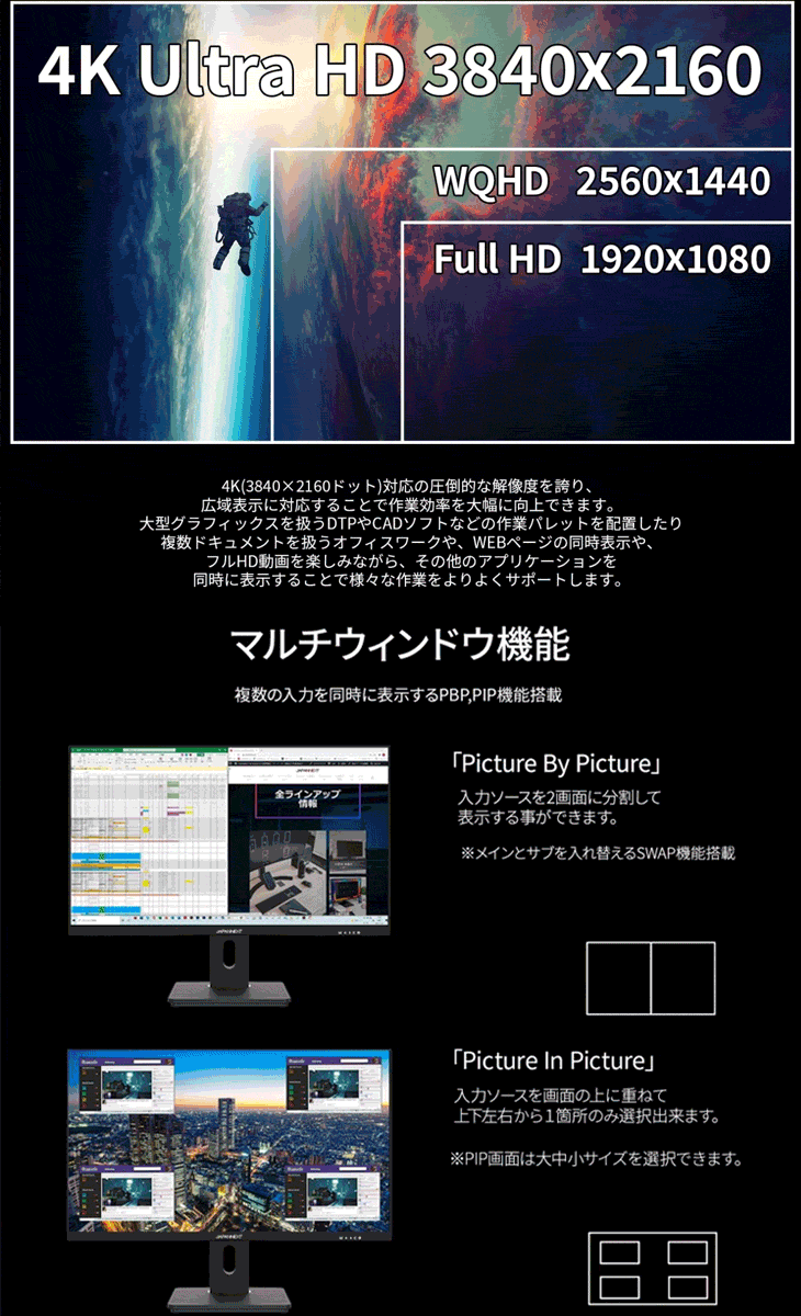 納期6月下旬 IPSパネル採用 4K対応28型ワイド液晶ディスプレイ DP/Type