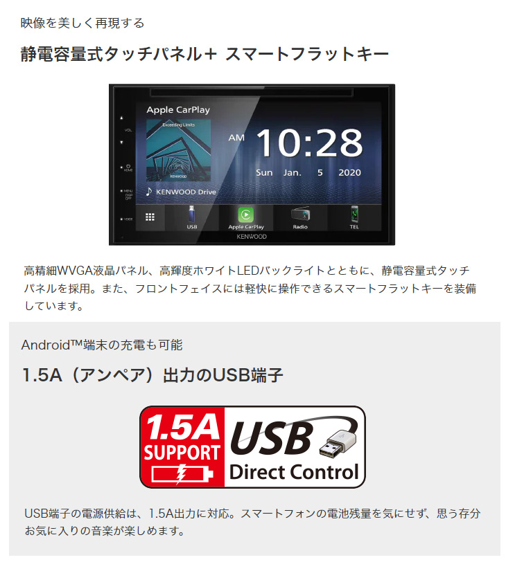 ケンウッド DVD/CD/USB/Bluetoothレシーバー DDX5020S「Apple CarPlay」 図る KENWOOD