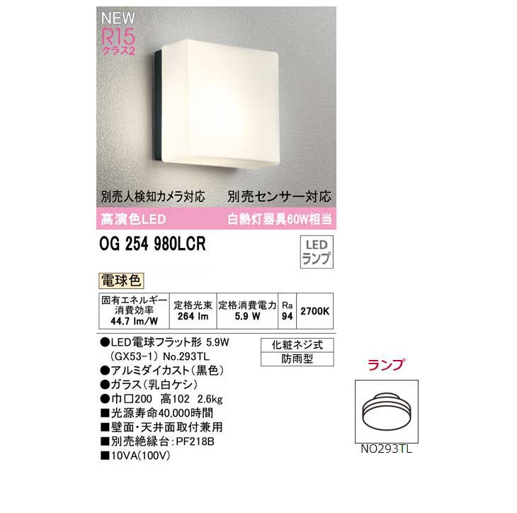 OG254980LCR エクステリア ポーチライト LED電球(別売人検知カメラ対応